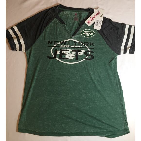 NFL Teens New York Jets Shirt Juniors Girls XL (15/17) Logo Green Short Sleeve - Picture 1 of 4